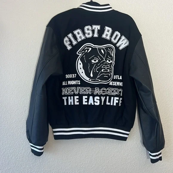 First Row Bulldog Varsity Jacket wool blend size Medium black and white